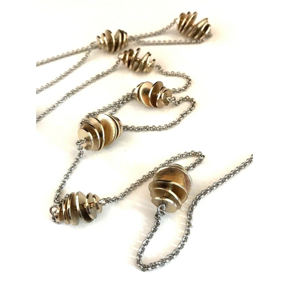 New Gold Tone Station Necklace Silver Chain 32 Inch Modern Layering - 3E